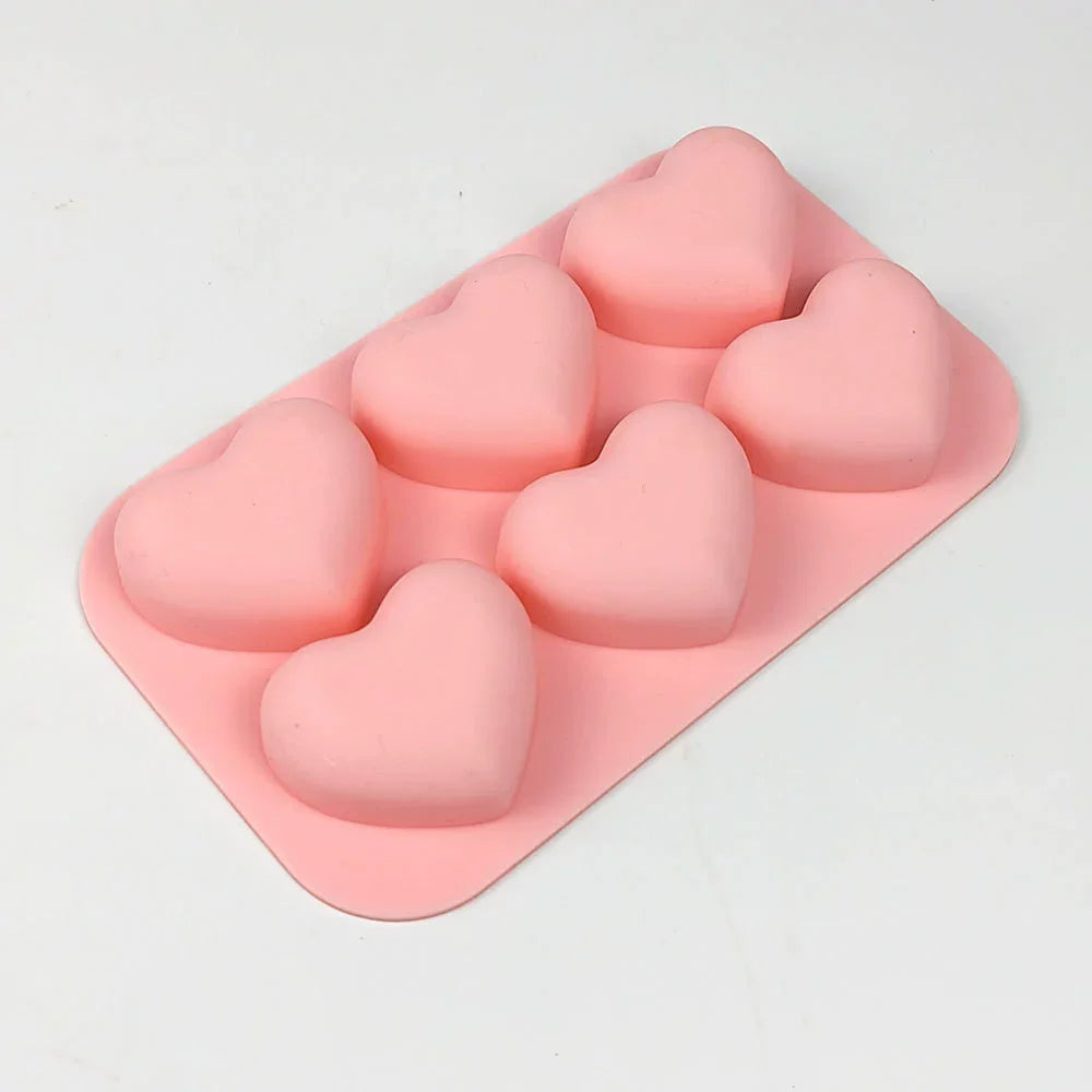Valentine's Day 6-cavity Heart-shaped Silicone Baking Mold Love Chocolate Candy Cookies Ice Mold Gift Soap Candle Making Set