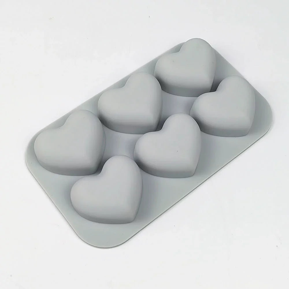 Valentine's Day 6-cavity Heart-shaped Silicone Baking Mold Love Chocolate Candy Cookies Ice Mold Gift Soap Candle Making Set