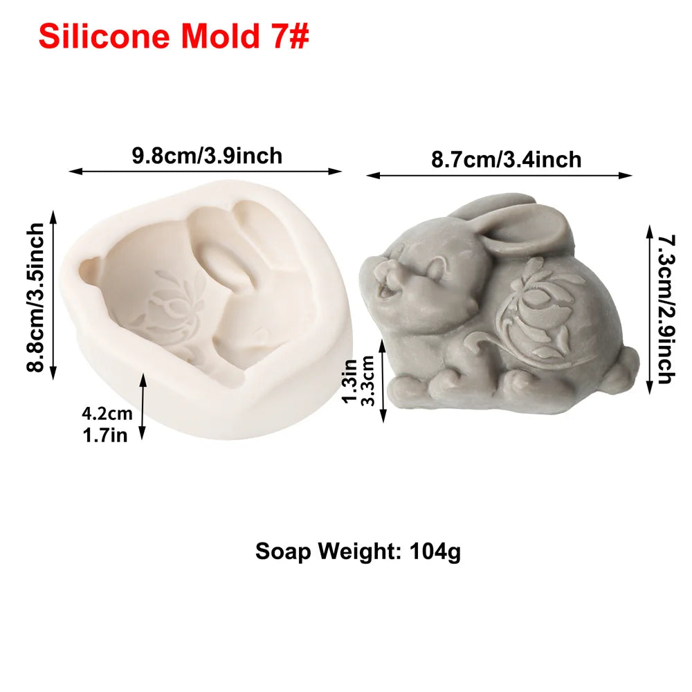 Easter Rabbit Silicone Soap Mold Bunny with Flower Round Silicone Molds Diy Cake Decorative Mousse Baking Tool Festival Gifts