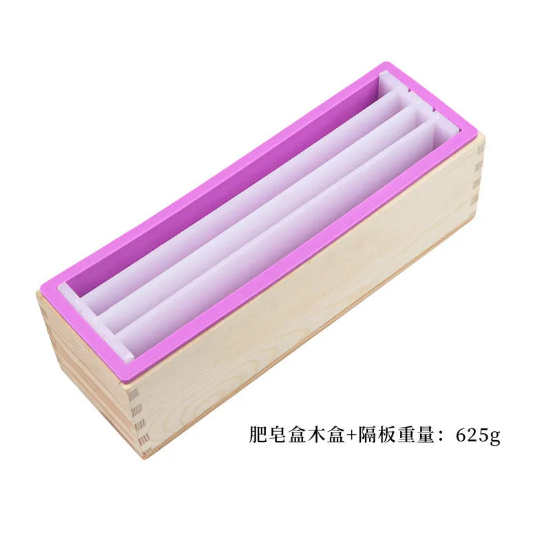 Flexible Rectangular Soap Silicone Mold with Wood Box DIY Tool for Soap Cake Making