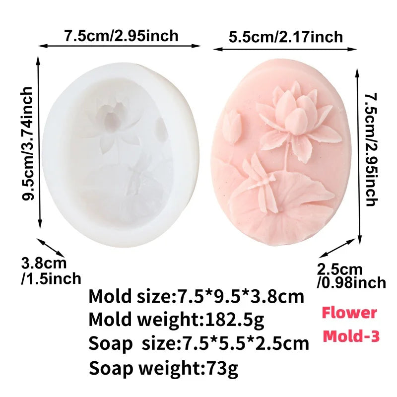 3D Flat Relief Flower Silicone Round Mold DIY Lily Peony Fragrance Soap Make Tool Embossed Lotus Dragonfly Pattern Candle Mold