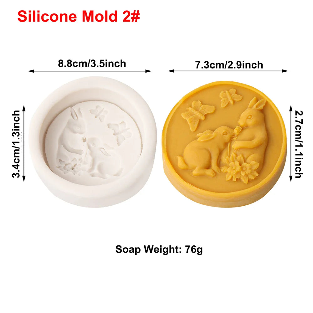 Easter Rabbit Silicone Soap Mold Bunny with Flower Round Silicone Molds Diy Cake Decorative Mousse Baking Tool Festival Gifts