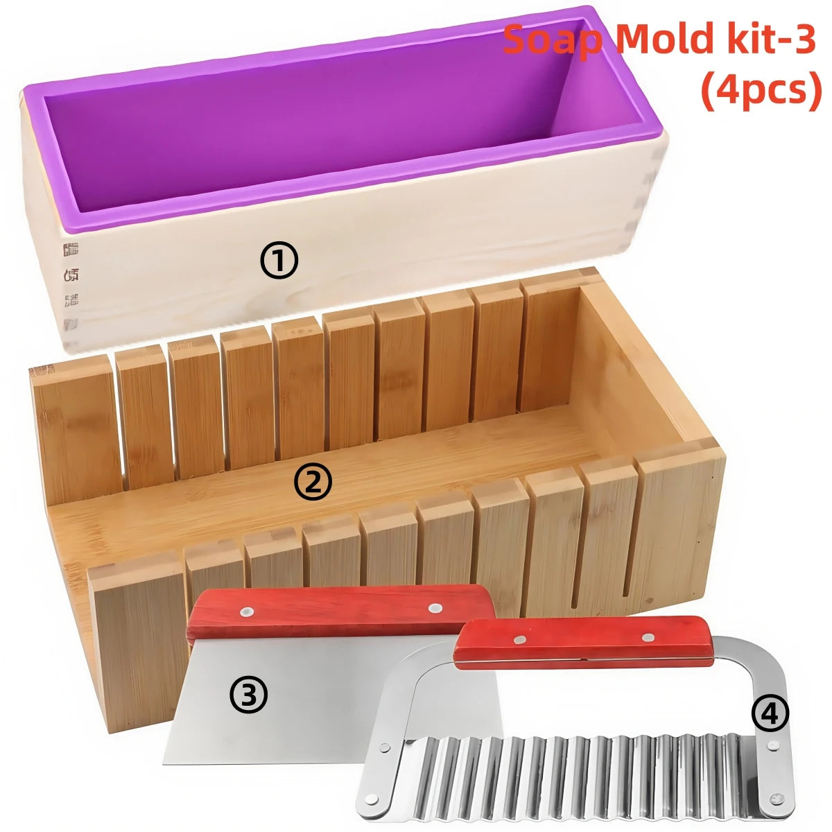 DIY Handmade Soap Making Kit Bamboo Cutting Box and Inner Box with Silicone Mold Stainless Steel Straight Cutter and Wavy Cutter