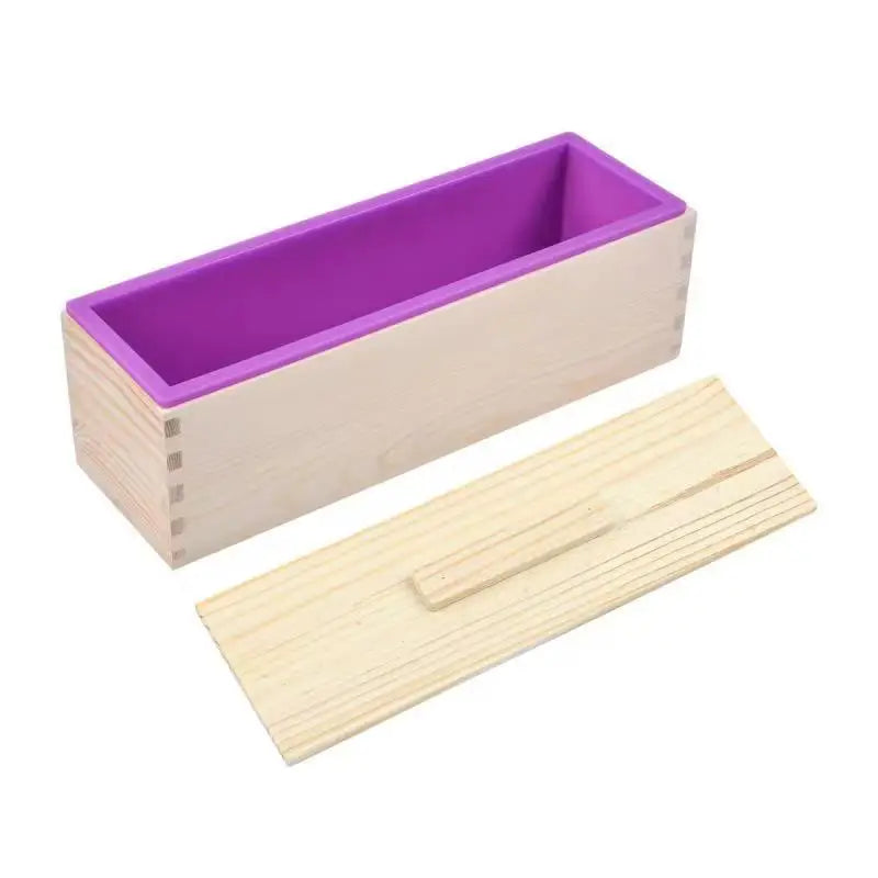Flexible Rectangular Soap Silicone Mold with Wood Box DIY Tool for Soap Cake Making