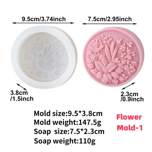 3D Flat Relief Flower Silicone Round Mold DIY Lily Peony Fragrance Soap Make Tool Embossed Lotus Dragonfly Pattern Candle Mold