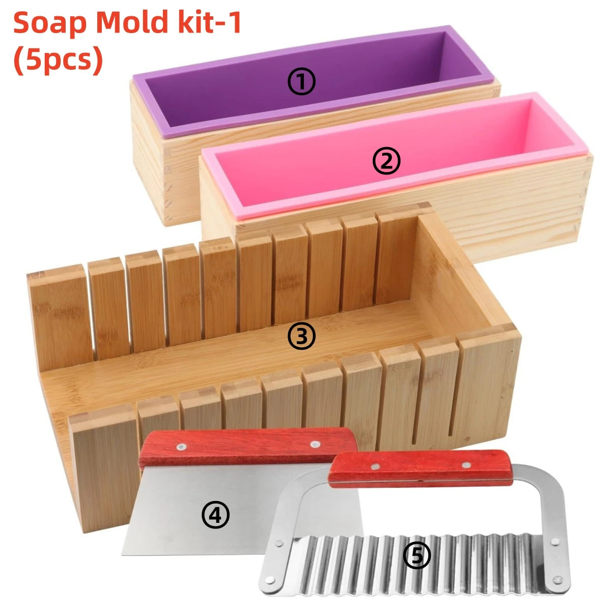 DIY Handmade Soap Making Kit Bamboo Cutting Box and Inner Box with Silicone Mold Stainless Steel Straight Cutter and Wavy Cutter