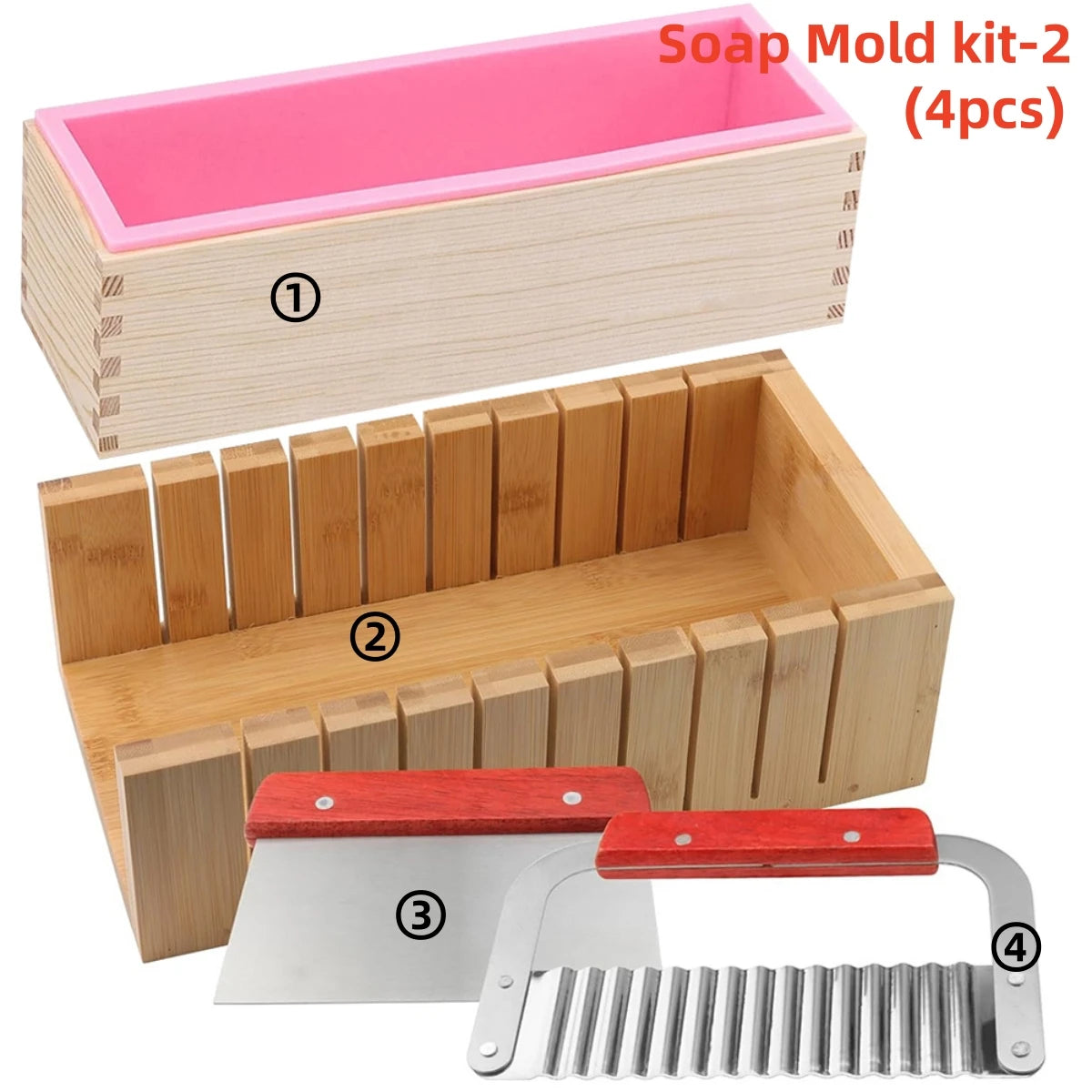 DIY Handmade Soap Making Kit Bamboo Cutting Box and Inner Box with Silicone Mold Stainless Steel Straight Cutter and Wavy Cutter