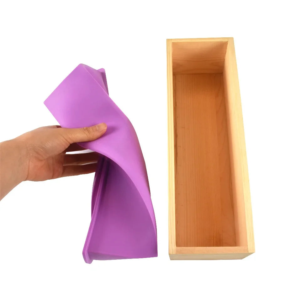Flexible Rectangular Soap Silicone Mold with Wood Box DIY Tool for Soap Cake Making