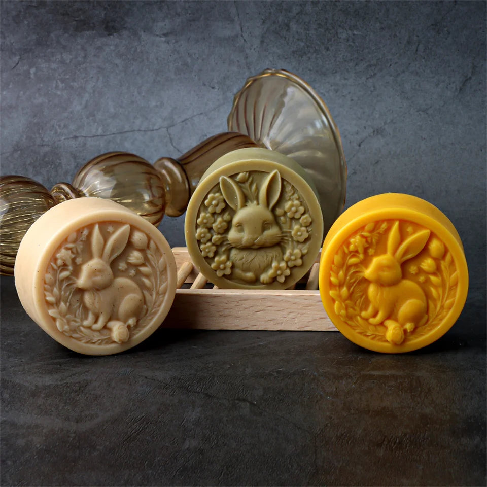 Easter Rabbit Silicone Soap Mold Bunny with Flower Round Silicone Molds Diy Cake Decorative Mousse Baking Tool Festival Gifts