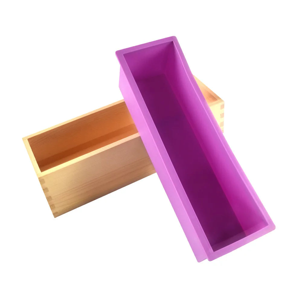 Flexible Rectangular Soap Silicone Mold with Wood Box DIY Tool for Soap Cake Making