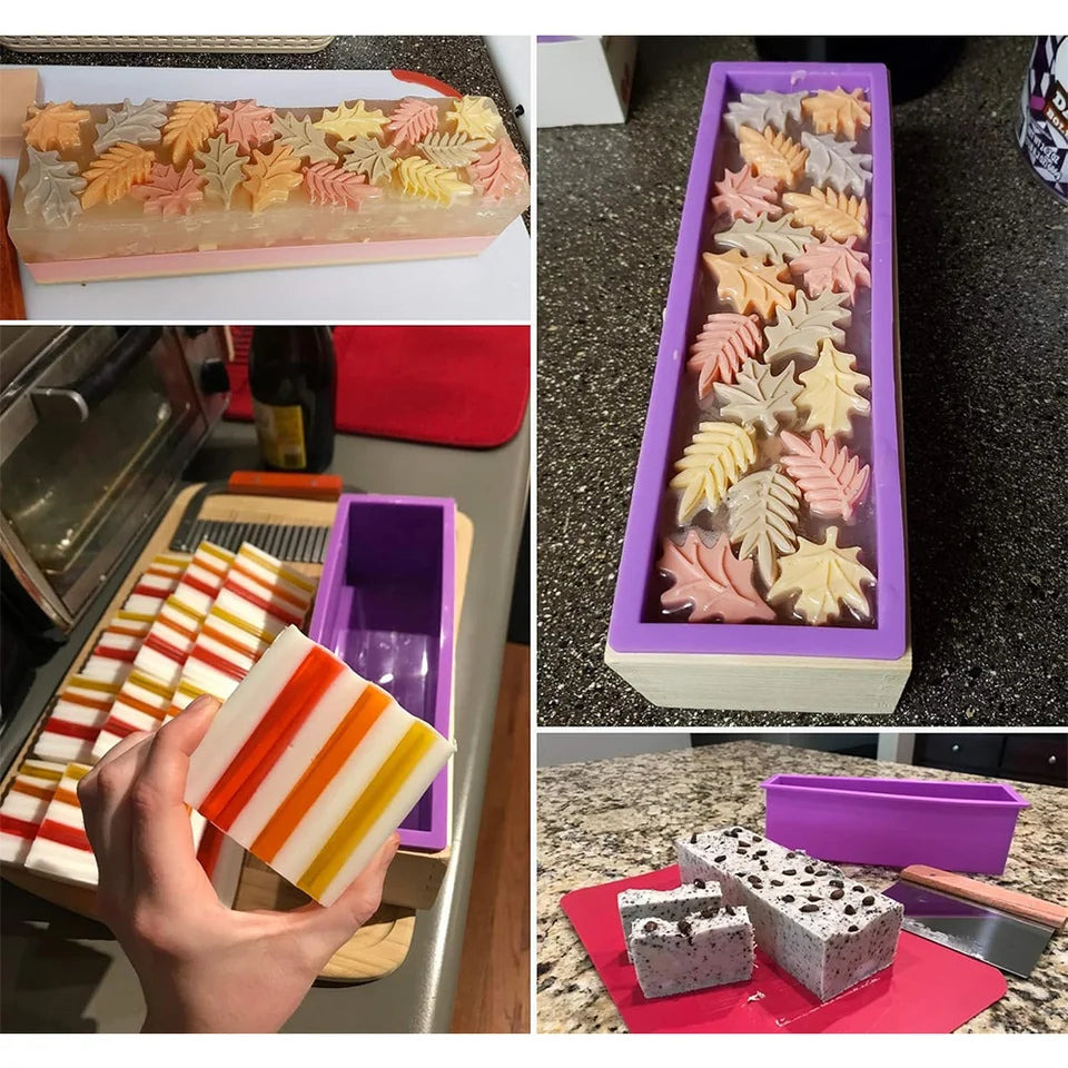 DIY Handmade Soap Making Kit Bamboo Cutting Box and Inner Box with Silicone Mold Stainless Steel Straight Cutter and Wavy Cutter