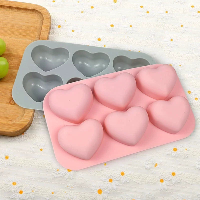 Valentine's Day 6-cavity Heart-shaped Silicone Baking Mold Love Chocolate Candy Cookies Ice Mold Gift Soap Candle Making Set